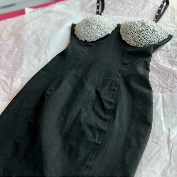 EUC VTG Pearl Mermaid cocktail mini dress 90s black pearls seashell bra - Picture 16 of 17